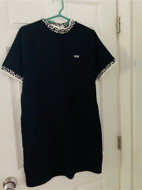 Vans Black Mini Dress with Leopard-Trim